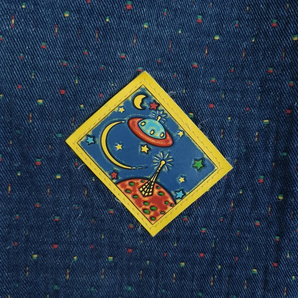 Vintage OshKosh B'Gosh Overalls Boys 6 Blue Red Space Patch Denim Pants 90s USA